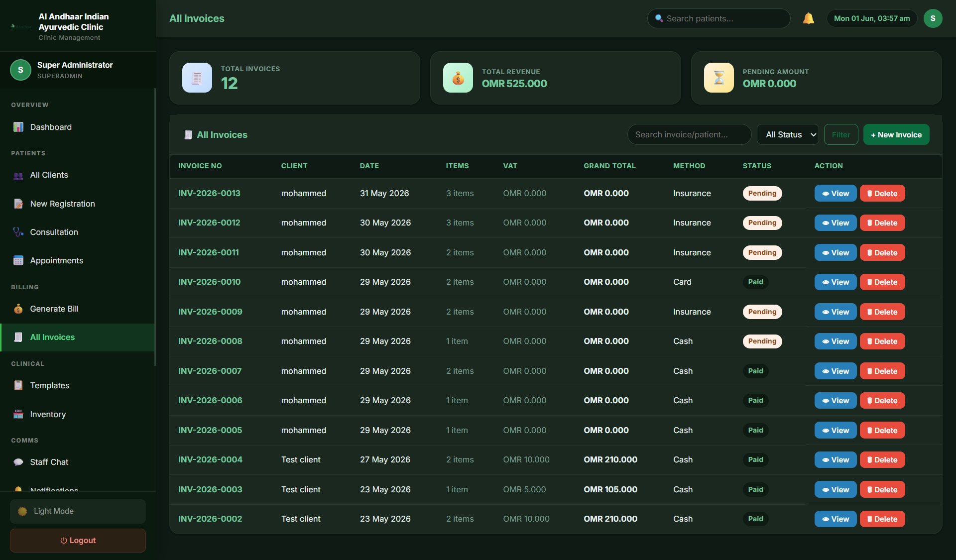 Clinexaa invoice and billing